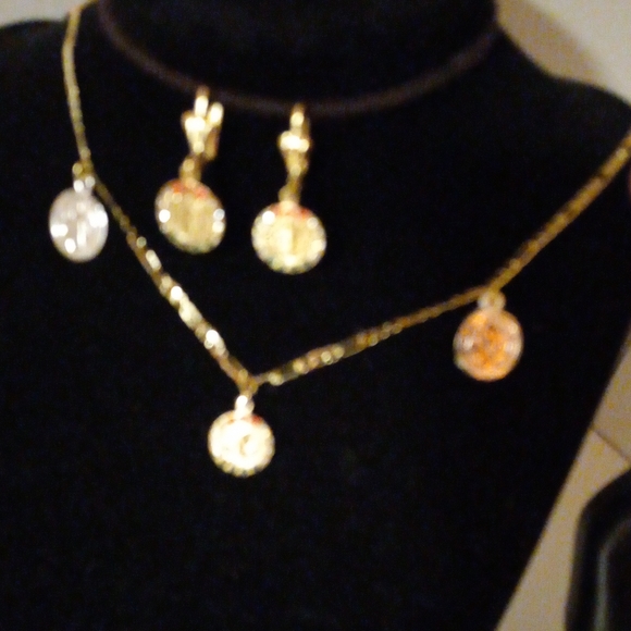St Benedict with Cubic ZC Gold Plated Oro Laminado  Woman Necklace Set NWOT - Picture 4 of 10